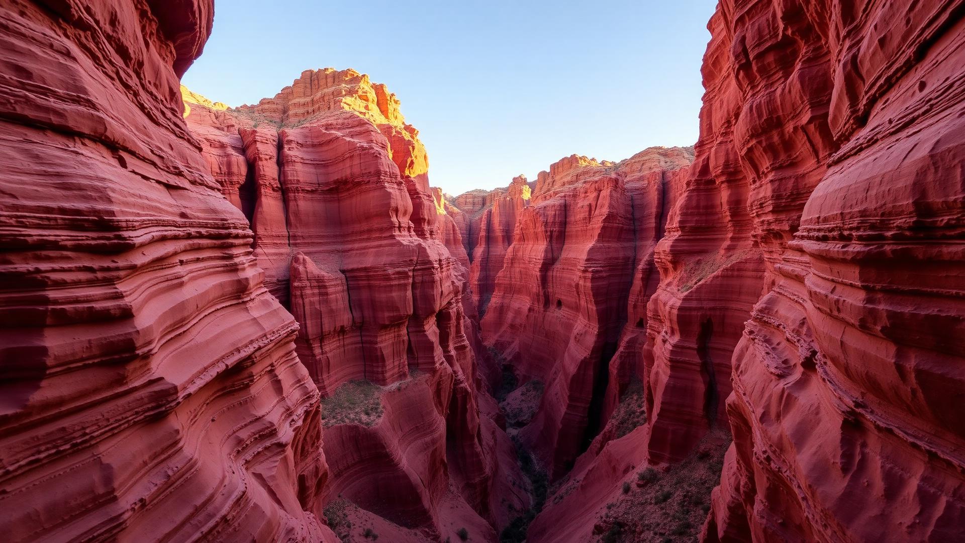 Large canyon wall photograph with sculpted red sandstone formations